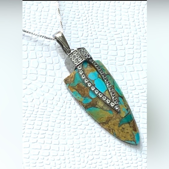 Designer NF Sterling Silver Arrowhead TurquoisePendant Necklace 20”